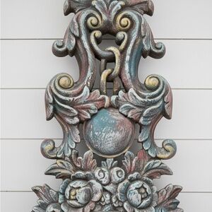 Vintage Ornate Floral Wall Decor | Blue & Gold Patina